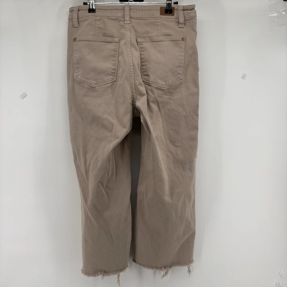 Judy Blue Jeans Womens 11/30 Beige Garment Dyed Wide Leg Crop High Waist Raw Hem